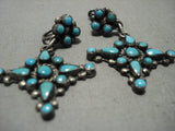 Cute Vintage Zuni Snake Eyes Turquoise Native American Jewelry Silver Earrings Old-Nativo Arts