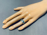 Detailed Vintage Native American Navajo Turquoise Sterling Silver Inlay Ring Old-Nativo Arts