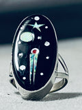 Cosmic Outer Space Inlay Native American Navajo Opal Coral Sterling Silver Ring-Nativo Arts