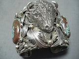 237 Gram Native American #8 Turquoise Sterling Silver Buffalo Bracelet-Nativo Arts
