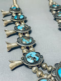 Bisbee Turquoise Vintage Native American Navajo Sterling Silver Squash Blossom Necklace-Nativo Arts