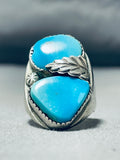 Magnificent Vintage Native American Zuni Blue Gem Turquoise Sterling Silver Ring-Nativo Arts