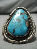 One Of The Biggest Vintage Native American Navajo Men's Persin Turquoise Sterling Silver Ring-Nativo Arts