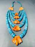 Native American Mind Blowing 5 Tier Santo Domingo Turquoise Sterling Silver Necklace-Nativo Arts