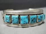Heavy Vintage Native American Navajo Square Turquoise Sterling Silver Bracelet Old-Nativo Arts