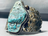 Woah! Vintage Native American Navajo Turquoise Sterling Silver Flank Bracelet Old-Nativo Arts