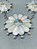 Beautiful Vintage Native American Zuni Inlay Mother Of Pearl 3 Sunfaces Sterling Silver Necklace-Nativo Arts