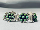 Native American Link Cerrillos Turquoise Vintage Navajo Sterling Silver Chain Bracelet-Nativo Arts