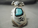 Detailed!! Native American Navajo Kachina Sterling Silver Blue Turquoise Ring-Nativo Arts