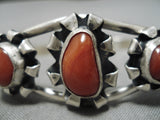 Stunning Vintage Navajo Red Coral Sterling Silver Native American Bracelet Old-Nativo Arts