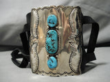 Tremendous Vintage Native American Navajo Ketoh Bowguard Sterling Silver Turquoise Bracelet-Nativo Arts