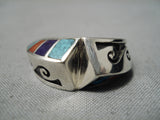 Important Double Technique Native American Navajo Turquoise Sterling Silver Ring-Nativo Arts