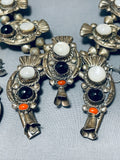 Best Vintage Native American Navajo Onyx Coral Sterling Silver Squash Blossom Necklace Set-Nativo Arts