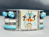 Unique Vintage Native American Zuni Blue Gem Turquoise Sterling Silver Bracelet Signed-Nativo Arts