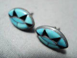 Intricate Turquoise Eye Vintage Native American Zuni Sterling Silver Earrings Old-Nativo Arts