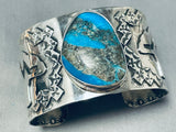 Superb San Felipe Old Kingman Turquoise Sterling Silver Bear Bracelet-Nativo Arts