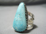 Huge Teardrop San Felipe Turquoise Sterling Silver Stamped Ring-Nativo Arts