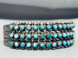 Opulent Vintage Native American Zuni Turquoise Snake Eyes Sterling Silver Bracelet Old-Nativo Arts