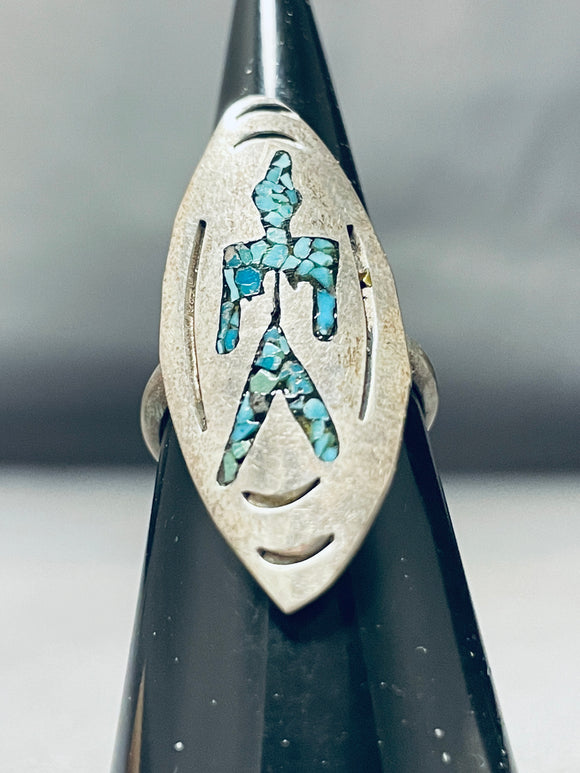 Turquoise Man Vintage Native American Navajo Sterling Silver Inlay Ring Old-Nativo Arts
