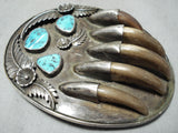 Huge Heavy Vintage Native American Navajo Turquoise Sterling Silver Buckle Old-Nativo Arts