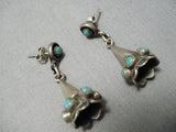 Impressive Vintage Native American Navajo Sterling Silver Flute Turquoise Earrings Old-Nativo Arts