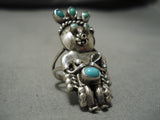 Striking Vintage Navajo Kachina Turquoise Sterling Silver Native American Ring-Nativo Arts