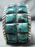 Heavy Curt John Native American Navajo Turquoise Sterling Silver Inlay Bracelet-Nativo Arts