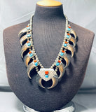 Important Vintage Native American Navajo Turquoise Bear Sterling Silver Squash Blossom Necklace-Nativo Arts