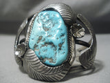 Huge Vintage Native American Navajo Turquoise Nugget Sterling Silver Leaf Bracelet Old-Nativo Arts