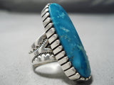 Tall! Vintage Navajo Ocean Blue Turquoise Sterling Silver Native American Ring-Nativo Arts
