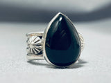 Authentic Vintage Native American Navajo Ben Begaye (d) Black Stone Sterling Silver Ring-Nativo Arts
