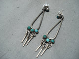 Fabulous Vintage Native American Navajo Green Blue Turquoise Sterling Silver Earrings Old-Nativo Arts