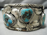 Rare Turquoise!! Vintage Native American Navajo Persin Sterling Silver Bracelet Old-Nativo Arts