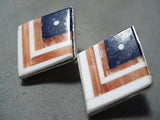 Important Navajo Lapis Flag Sterling Silver Flag Earrings Native American-Nativo Arts