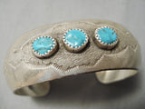 Incredible Vintage Native American Navajo 3 Turquoise Sterling Silver Bracelet Old Cuff-Nativo Arts