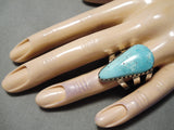 Huge Teardrop San Felipe Turquoise Sterling Silver Stamped Ring-Nativo Arts