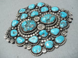 Massive Vintage Navajo Native American Old Kingman Turquoise Sterling Silver Pin-Nativo Arts