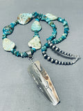 Iconic Native American Navajo Old Kingman Royston Turquoise Sterling Silver Feather Necklace-Nativo Arts