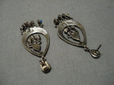 Best Vintage Zuni Native American Navajo Lapis Inlay Sterling Silver Chandelier Earrings Old-Nativo Arts