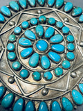 One Of The Largest Vintage Native American Navajo Turquoise Sterling Silver Pin Old-Nativo Arts