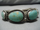 Stunning Vintage Native American Navajo Royston Turquoise Thick Sterling Silver Bracelet Heavy-Nativo Arts
