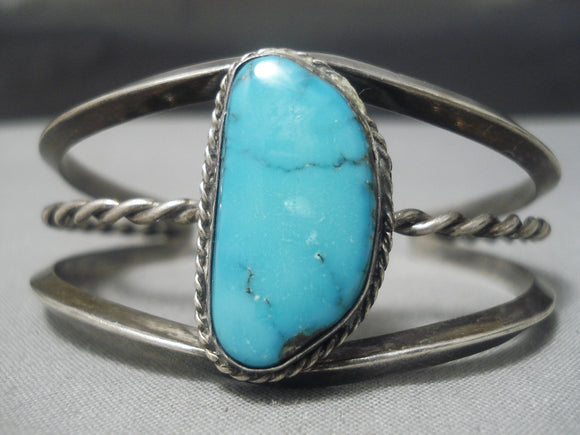 Incredible Vintage Native American Navajo Blue Gem Turquoise Sterling Silver Bracelet Old-Nativo Arts