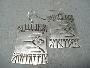 Unique Vintage Native American Navajo Sterling Silver Rug Earrings-Nativo Arts