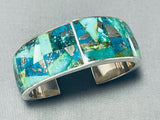 One Of The Most Unique Vintage Native American Navajo Turquoise Inlay Sterling Silver Bracelet-Nativo Arts