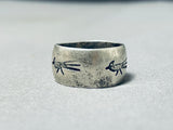 Fantastic Vintage Native American Navajo Sterling Silver Roadrunner Thick Band Ring-Nativo Arts