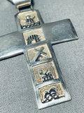 Important Sorrowful Mysteries Vintage Native American Navajo Sterling Silver Cross Necklace-Nativo Arts