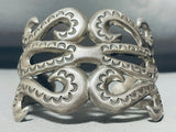 Very Old Vintage Native American Navajo Sterling Silver Hand Tooled Thorn Bracelet-Nativo Arts