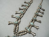 Women's Longer Vintage Native American Navajo Turquoise Sterling Silver Squash Blossom Necklace-Nativo Arts