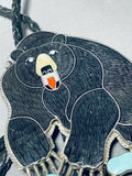 Gigantic Vintage Native American Zuni Blackbear Turquoise Sterling Silver Bolo Tie-Nativo Arts