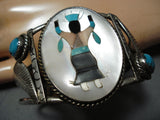 Native American Stunning Vintage Navajo Turquoise Dancing Kachina Sterling Silver Bracelet-Nativo Arts
